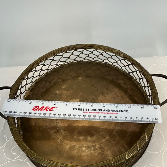 Vintage Brass Round Wire Basket Tray With Handles 12" Diameter‎ - Picture 5 of 5